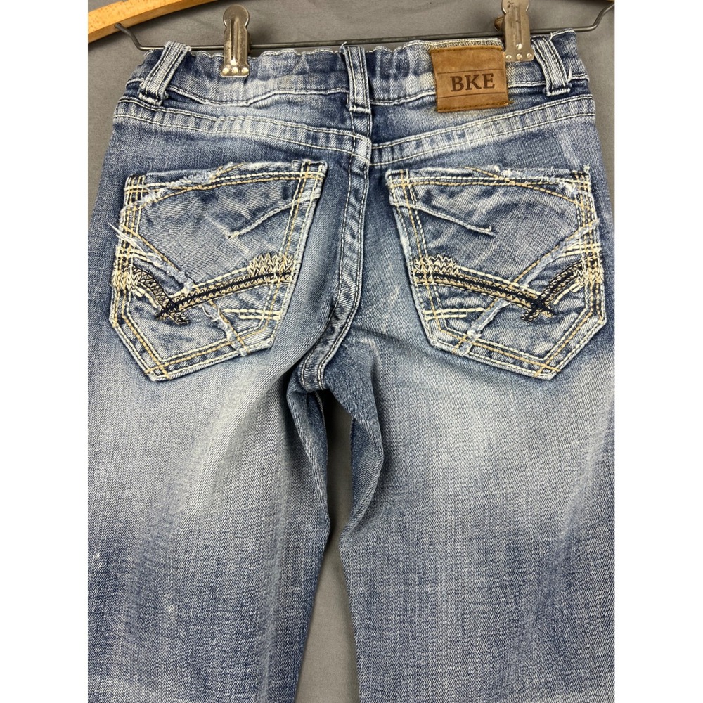 BKE Jeans Girls 10 Straight Blue Denim Embroidered Pockets Faded Good